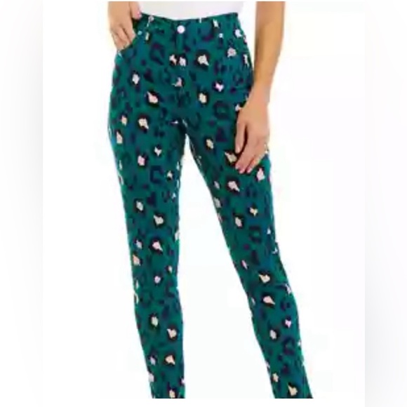 crown & ivy Pants - Crown & Ivy high rise skinny pants sz 12 teal navy animal leopard print, NWT